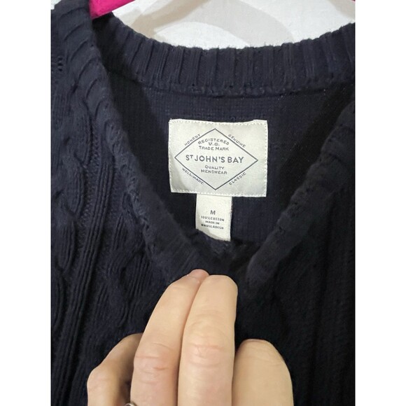 St. Johns Bay Cable Knit Sweater Cotton Long Sleeve Navy M - Picture 3 of 5